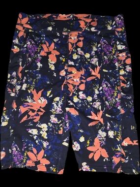 POP Fit Floral Print Capris in Navy with Coral & Purple Accents